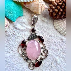 925 Garnet & Rose Quartz Pendant